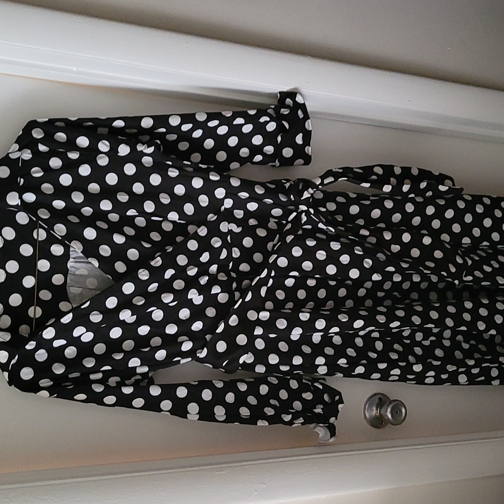 Woman's Black/white polka dot faux wrap dress